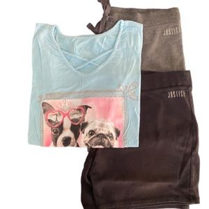 Girls Justice Pair of Black & Gray Shorts & Blue Short Sleeve Dog Shirt Size 20